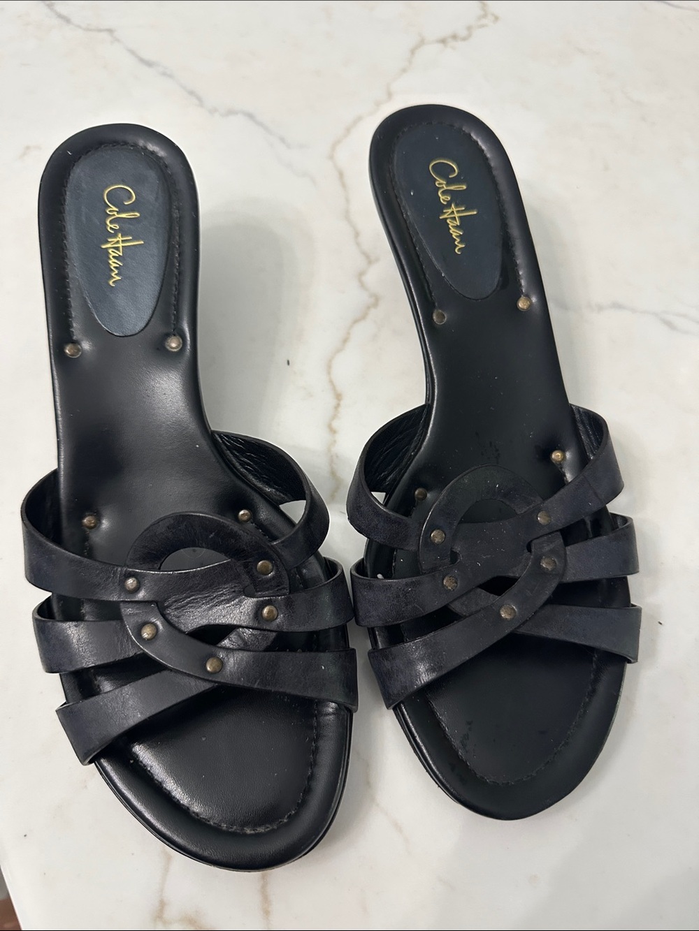 Cole Haan Black Leather Studded Slide Mules